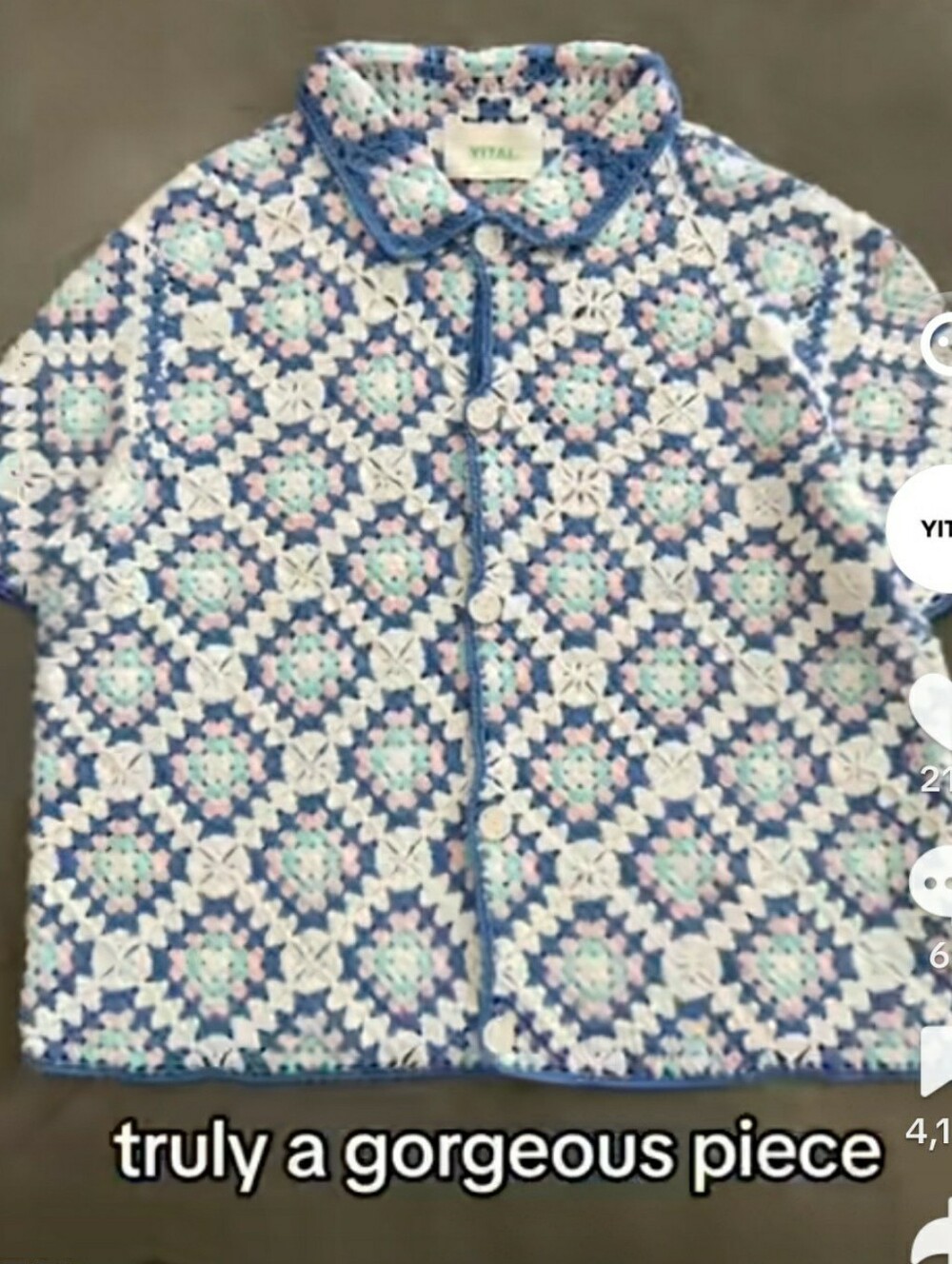 YITAI Hand Crochet Blue,Pink,White Short Sleeve Shirt/Cardigan Men's/Unisex BNWT